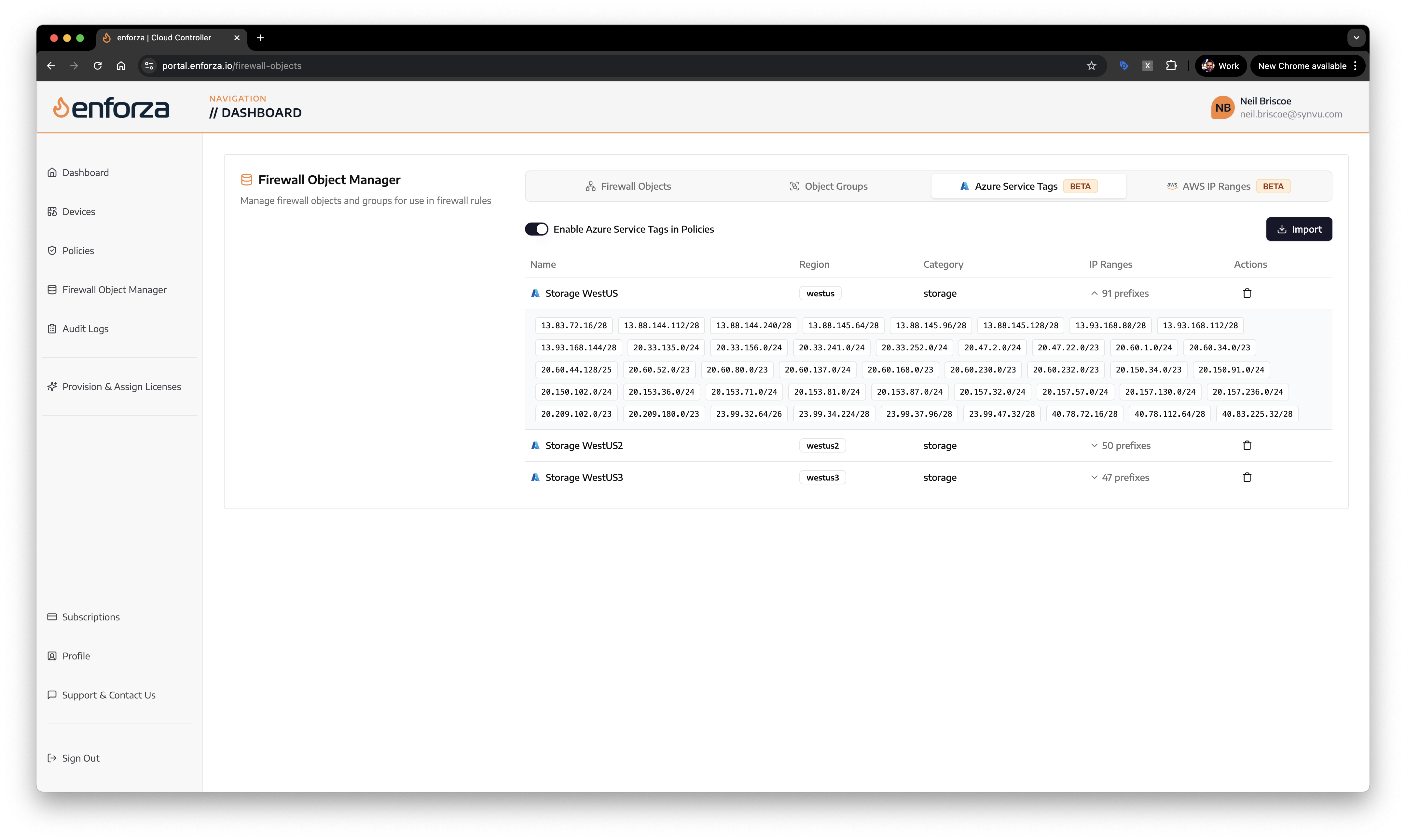 Enforza Azure Service Tags and AWS IP Ranges Integration